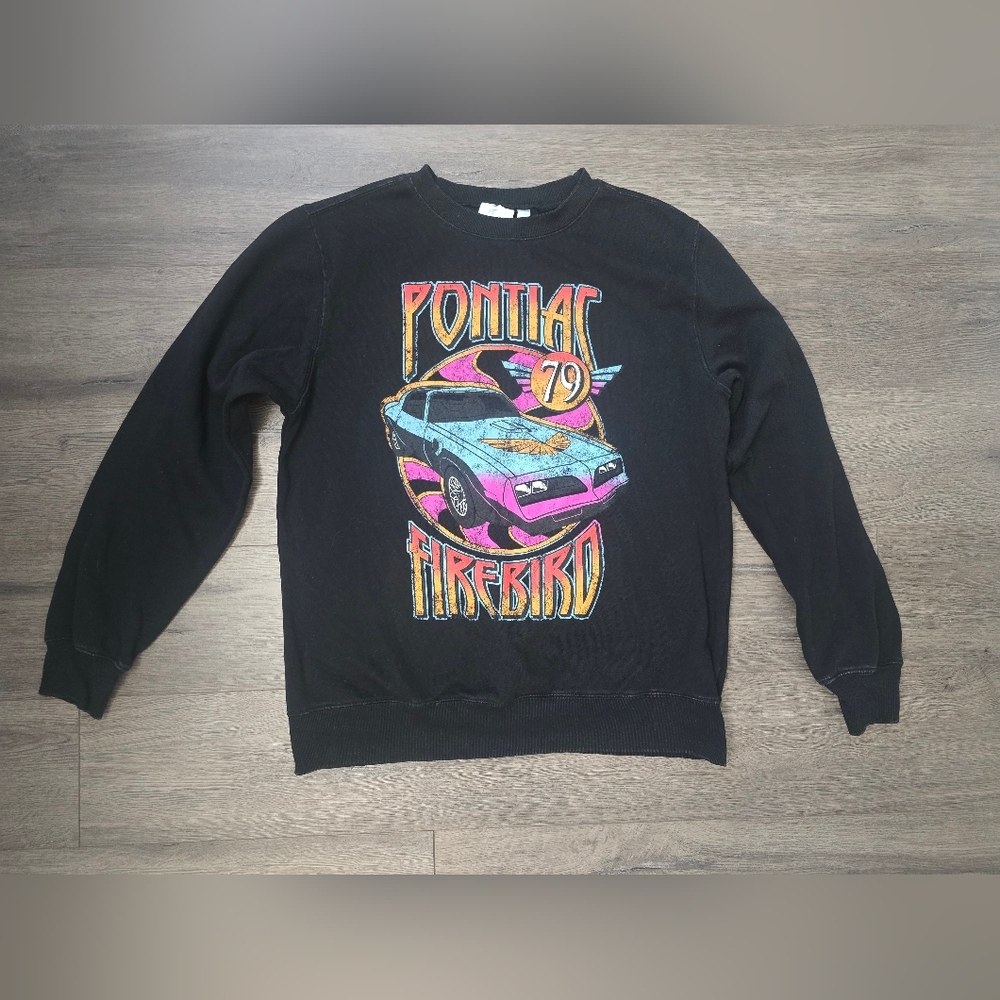 GM Pontiac 79 Firebird VTG Graphic Crewneck Sweatshirt Heathered Black Small